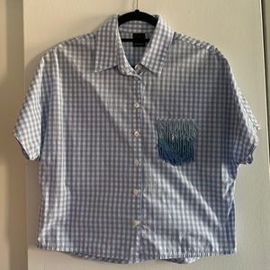 Pinko Sequined Pocket Gingham Short Sleeve Button Down